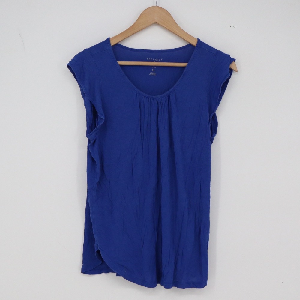 Preswick & Moore Top Womens PL Ruffle Cap Sleeve Blue Pleated Front Excellent